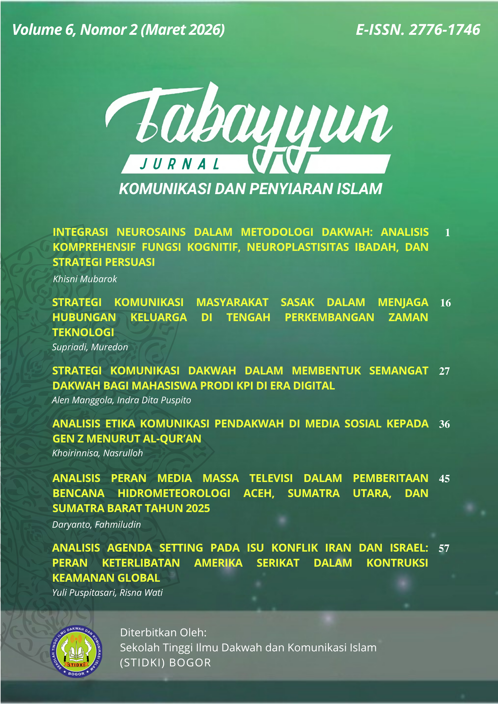					Lihat Vol 6 No 2 (2026): Tabayyun
				